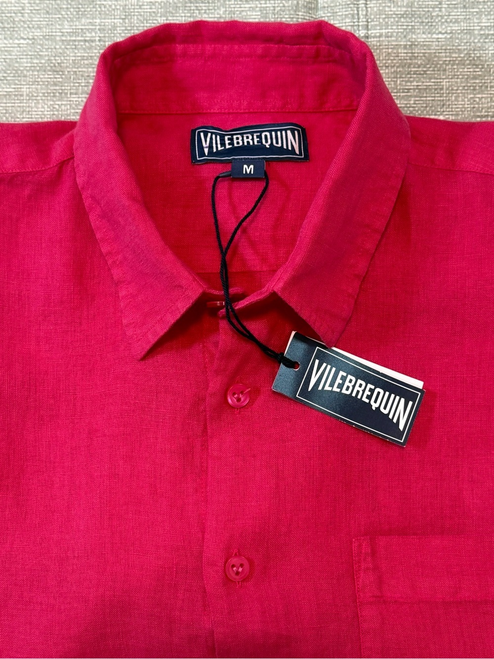 Vilebrequin Caroubis 100% Linen Shirt Groseille Currant Red/Deep Pink Medium